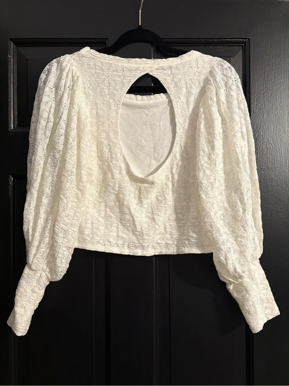 Free People Cream Open-Back Lace Top